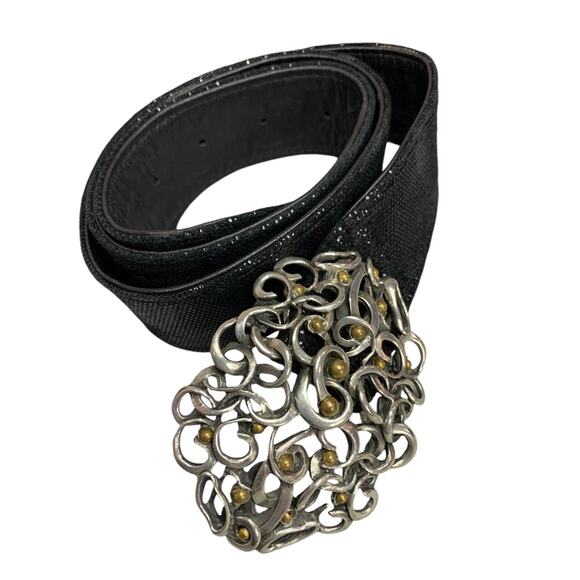 Medium Womens Vintage 1980s Reversible Statement Belt Ornate Buckle - Picture 6 of 9